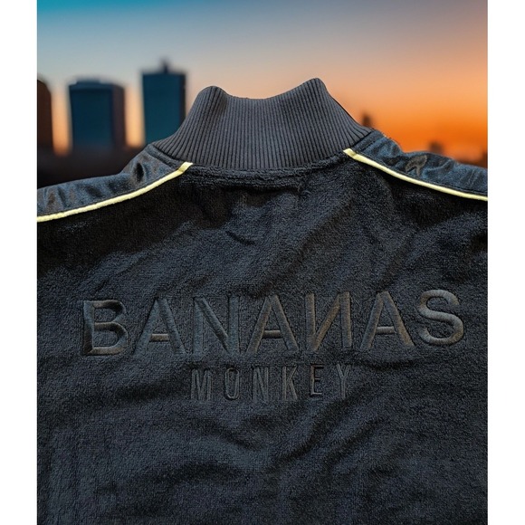 Jackets & Blazers - Bananas Monkey Jacket Men S‎ Black Terry Cloth Full Zip Heavyweight Embroidery